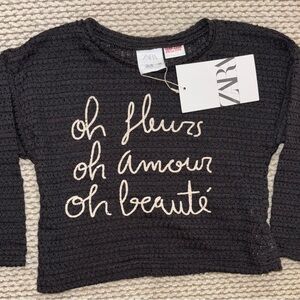 NWT Zara Baby Girl 12-18M Charcoal Sweater with Cream Script